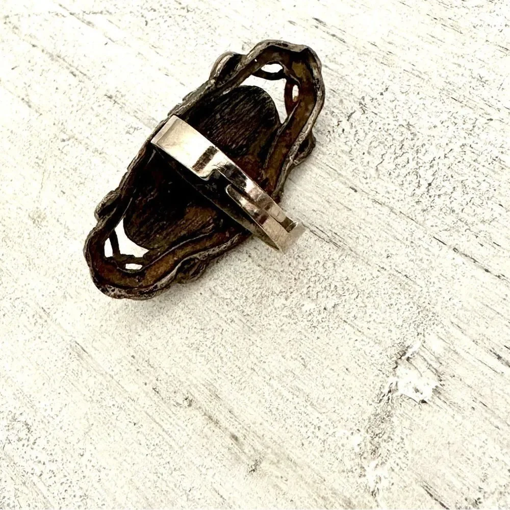 Turquoise tone silver tone adjustable ring